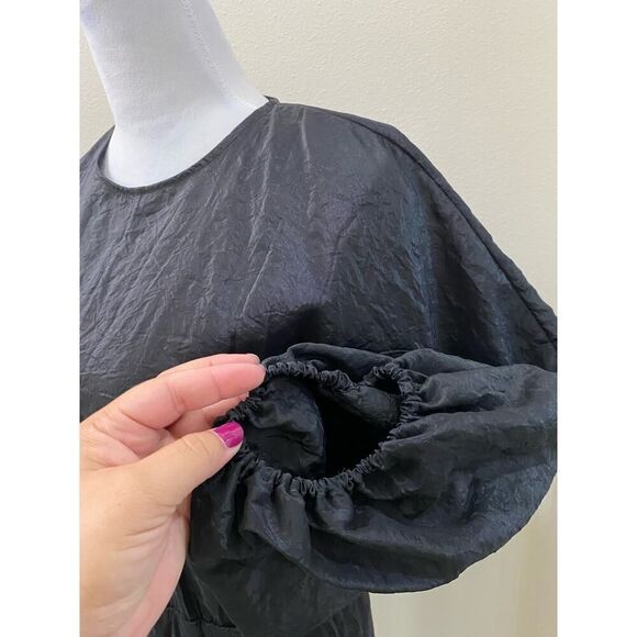 & OTHER STORIES Black Mini Dress Balloon Sleeves Satin Night Out Crewneck HOCO 8 - Picture 5 of 12